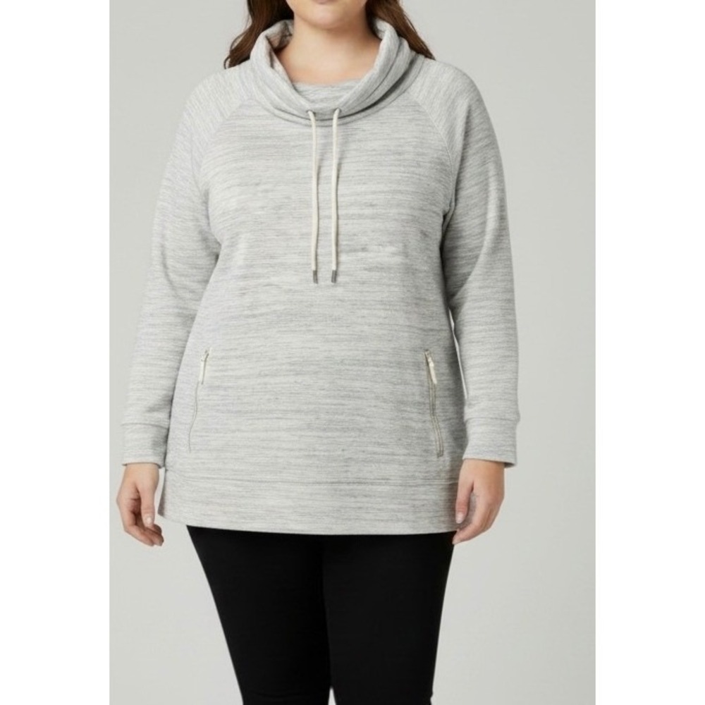 Talbots Womens 2XP Gray Space Dye Cowl Neck Pullover Sweatshirt Zipper Pockets